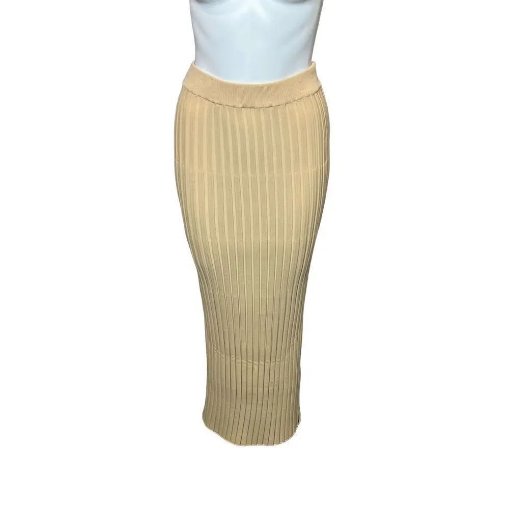 Princess Polly tan ribbed knit form fitting maxi skirt size 10